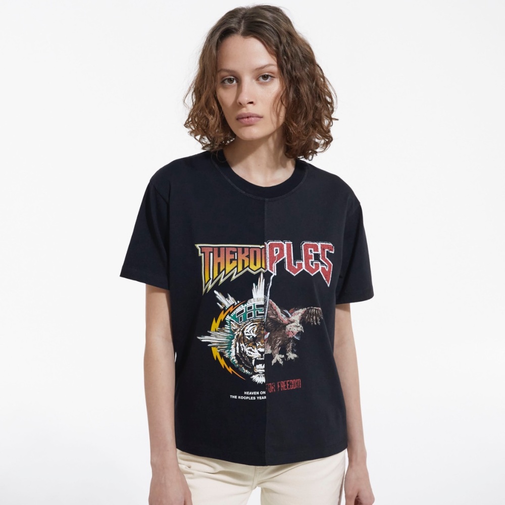 The Kooples ORGANIC BLACK COTTON T-SHIRT  punk size small